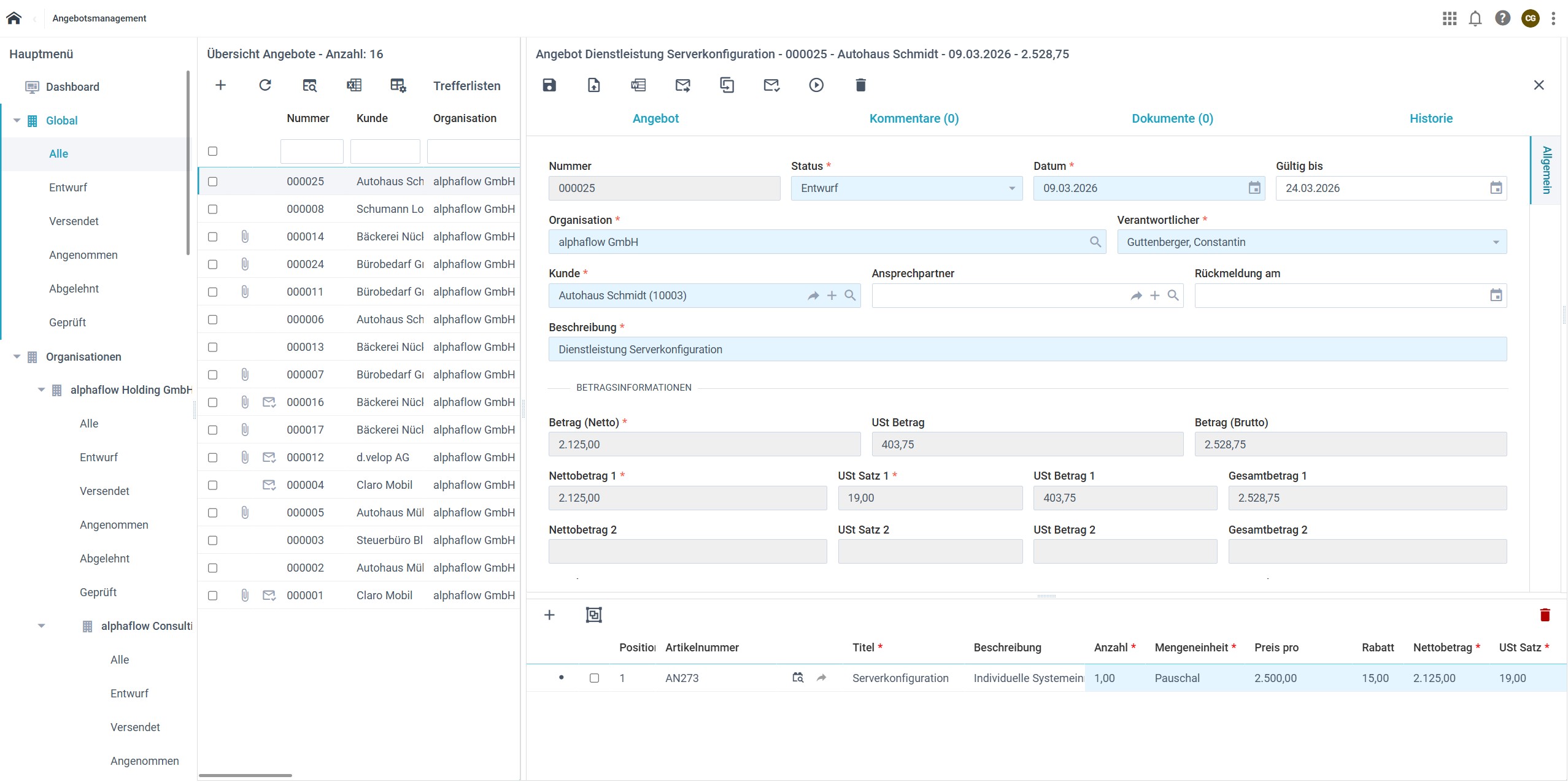 Trefferliste und Angebot