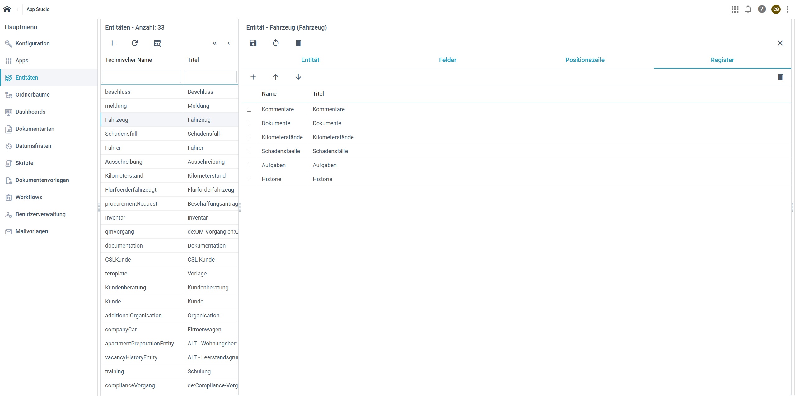 Standardisierte und individualisierbare Register