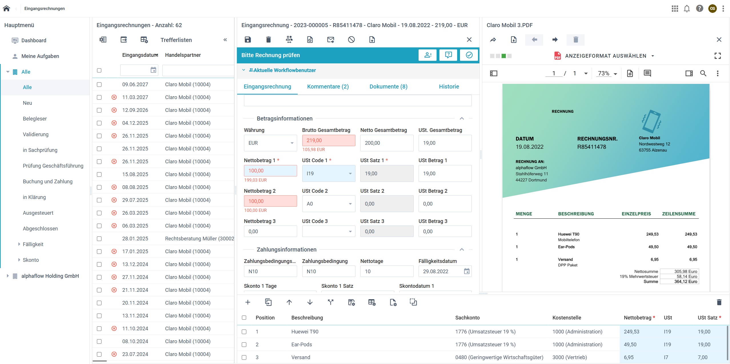 Dokumentenvorschau und Plausibilitätsprüfungen